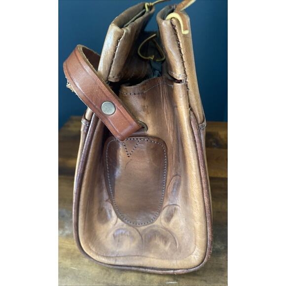 Vtg 70s Purse Leather Hand Tooled Brown Mexican Handbag Roses Floral Embossed - Picture 2 of 12